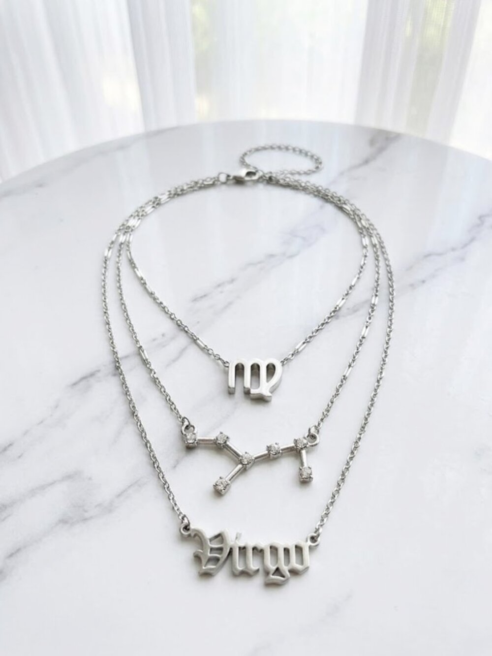Silver Virgo Triple Birth Constellation Necklace